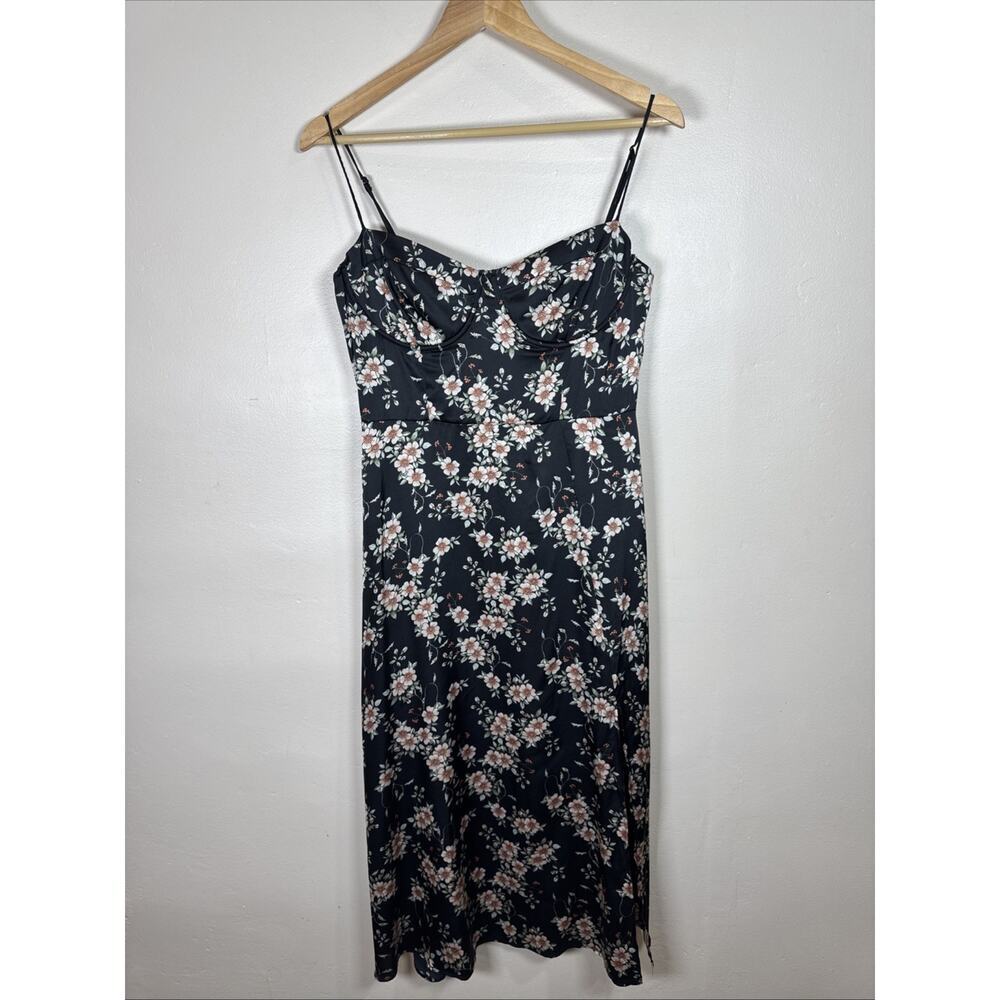 Astr The Label Womens Midi Dress Bustier Cherry Blossom L Satin Side Slit